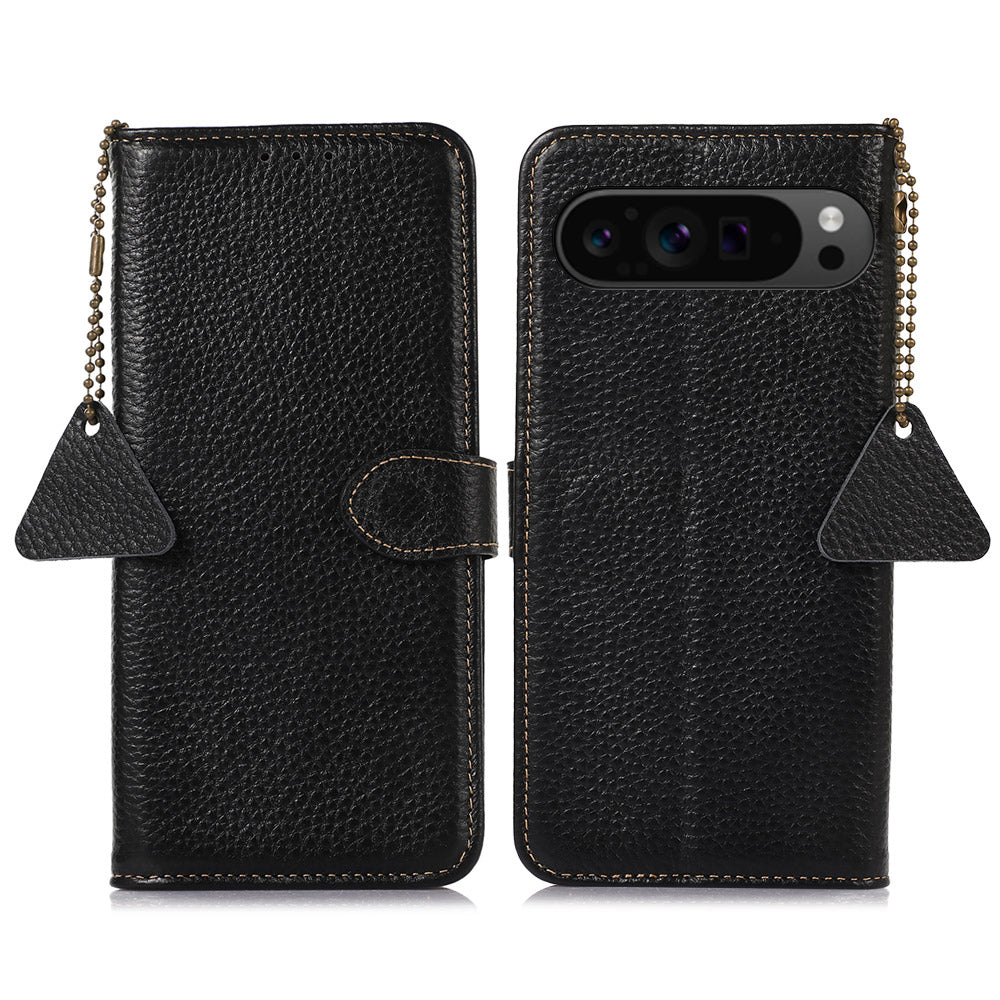 For Google Pixel 9 Pro Wallet Case Genuine Cow Leather RFID Blocking Phone Cover Litchi Texture For Google Pixel 9 Pro Wallet Case Genuine Cow Leather RFID Blocking Phone Cover Litchi Texture